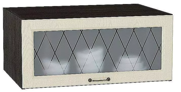 Шкаф верхний горизонтальный остекленный с увеличенной глубиной Ницца 800 Дуб крем/Венге
