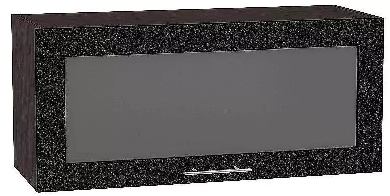 Шкаф верхний горизонтальный остекленный глубокий Валерия-М 800 Черный металлик/Венге