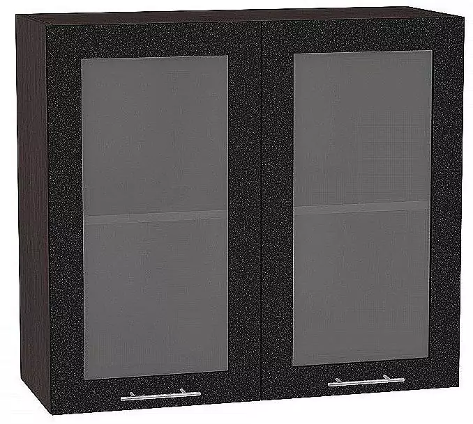 Шкаф верхний с 2-мя дверцами остекленными Валерия-М 920х800 Черный металлик/Венге