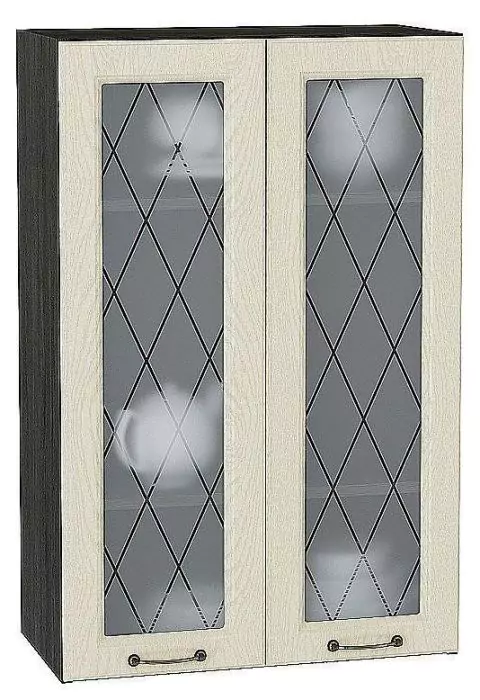 Шкаф верхний с 2-мя остекленными дверцами Ницца 920х600 Дуб крем/Венге