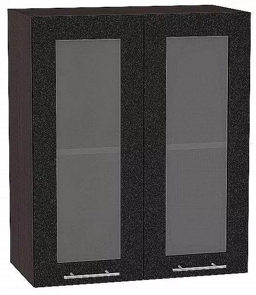 Шкаф верхний с 2-мя дверцами остекленными Валерия-М 920х600 Черный металлик/Венге