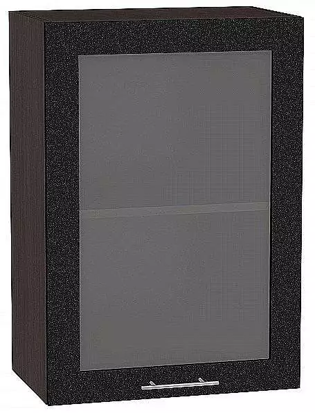 Шкаф верхний с 1-ой остекленной дверцей Валерия-М 920х500 Черный металлик/Венге