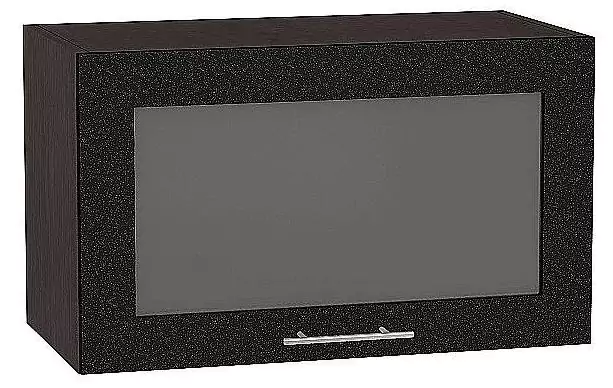 Шкаф верхний горизонтальный остекленный глубокий Валерия-М 600 Черный металлик/Венге