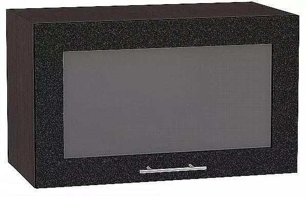 Шкаф верхний горизонтальный остекленный Валерия-М 600 Черный металлик/Венге