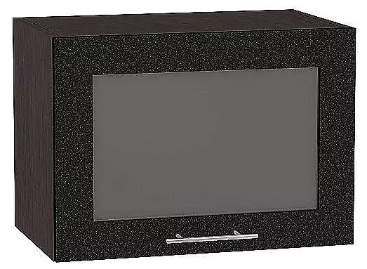 Шкаф верхний горизонтальный остекленный глубокий Валерия-М 500 Черный металлик/Венге