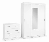 Шкаф-купе Бассо 1.3 м (белый)+комод Бассо (белое дерево)