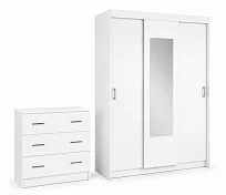 Шкаф-купе Бассо 1.3 м (белый)+комод Бассо (белое дерево)