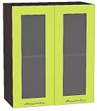Шкаф верхний с 2-мя дверцами остекленными Валерия-М 720х600 Лайм глянец/Венге