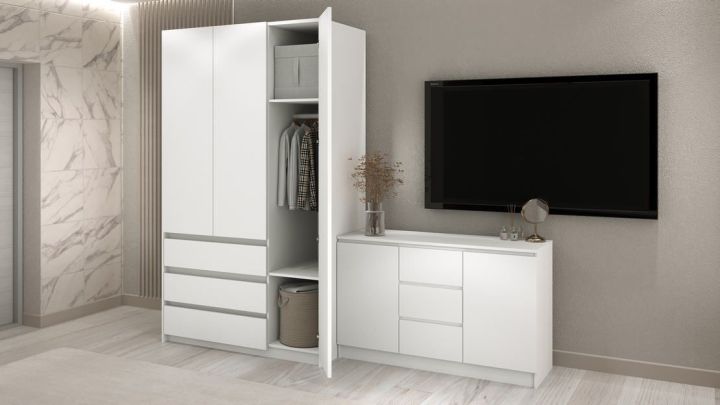 Комплект шкаф и комод Акация 1.2 м, Белый